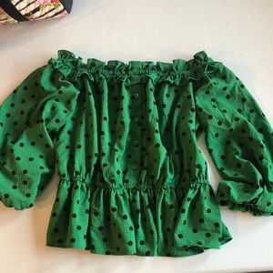Green Polka dot off the shoulder dress shirt